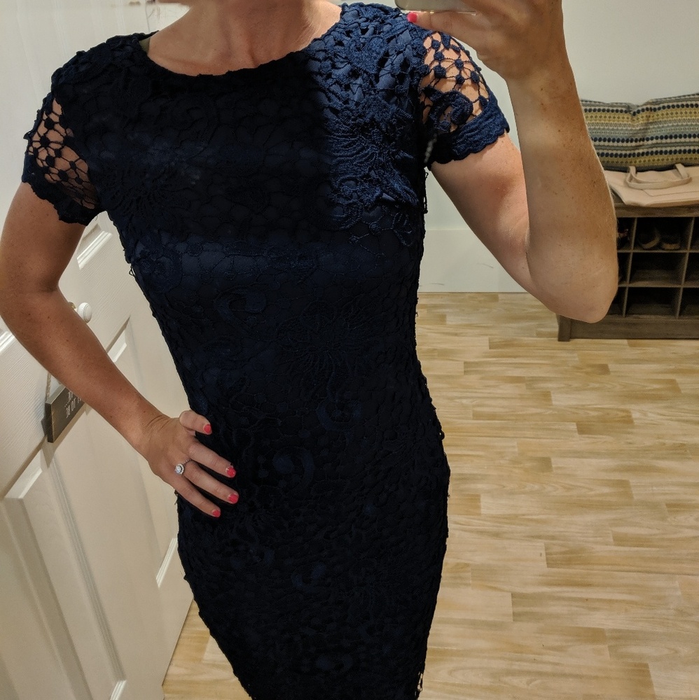 Navy Blue Lace Midi Dress
